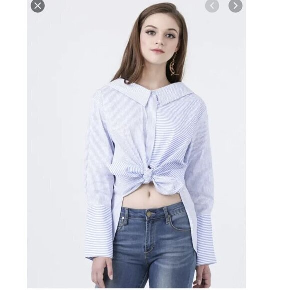 Bellenista Splicing Striped Button Oversized Shirt - Picture 1 of 13